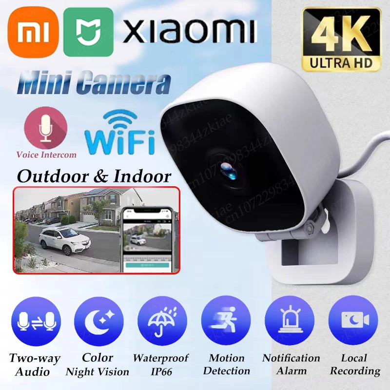 Xiaomi 4K Mini Security Camera with Full Color Night Vision, IP65 Waterproof, Motion Detection, and Two-Way Audio